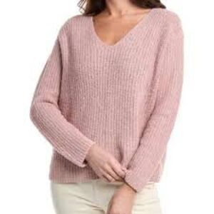 Women's French Designer Chunky Pink V-Neck Sweater